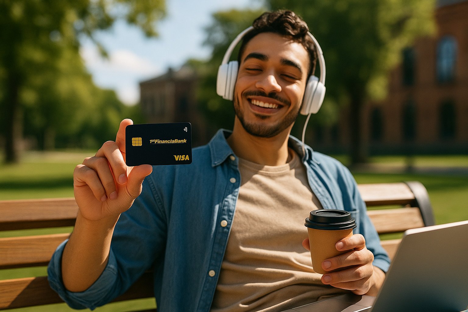 Student holding a card